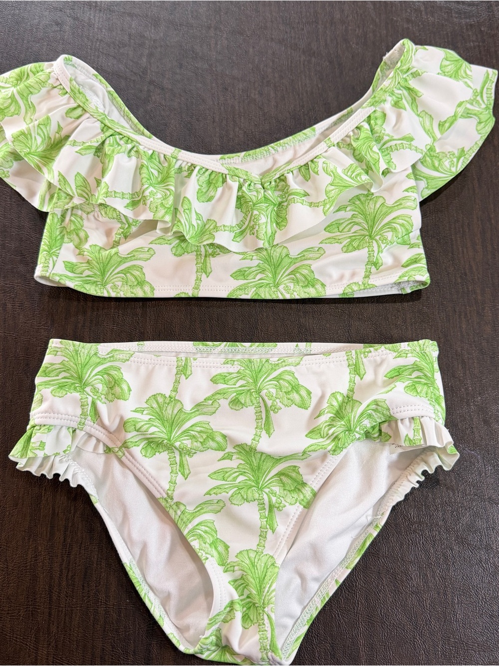 Green Palm Print Ruffle Bikini Set